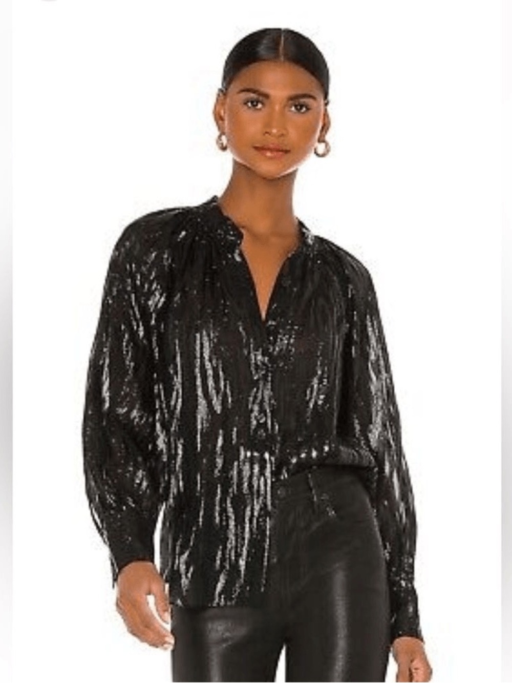 NWOT Rebecca Taylor Metallic Safari Silk Blend Zebra Stripe Blouse Black Size 14